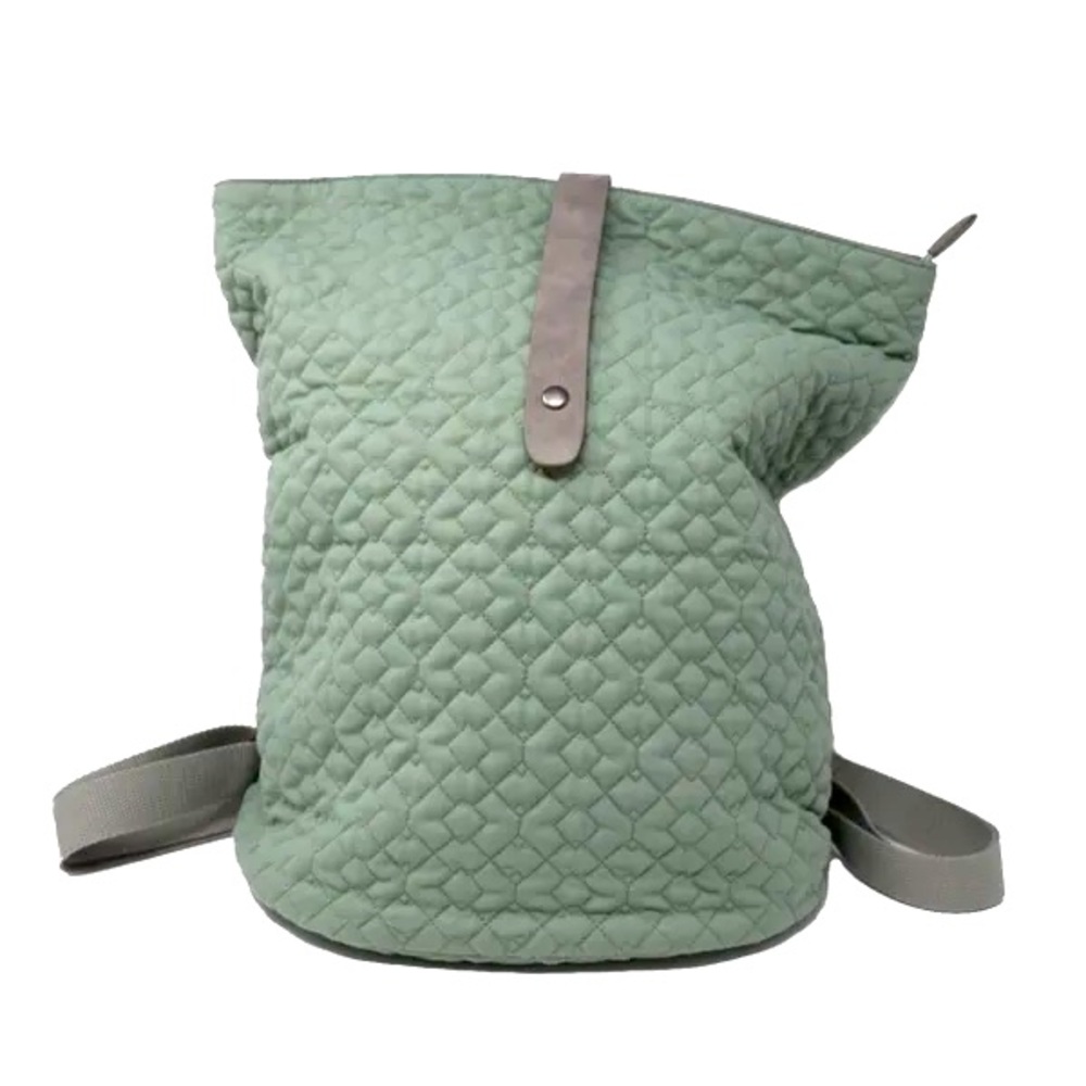 Win&Co Quilted Backpack Bucket Bag Green and Grey